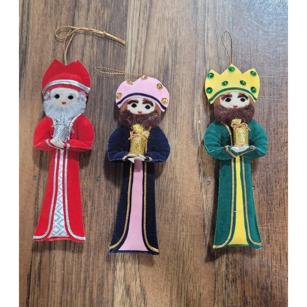 Vintage 3 Wisemen felt and fabric ornaments